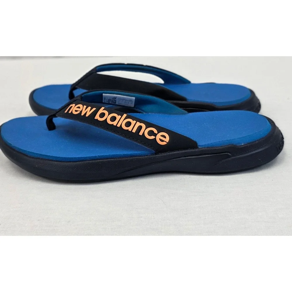 Kids New Balance Blue Orange Logo Flip Flops Sandals Size‎ 2 Youth